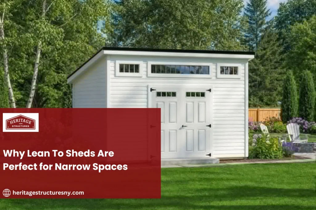 white lean to sheds with a double door in a backyard